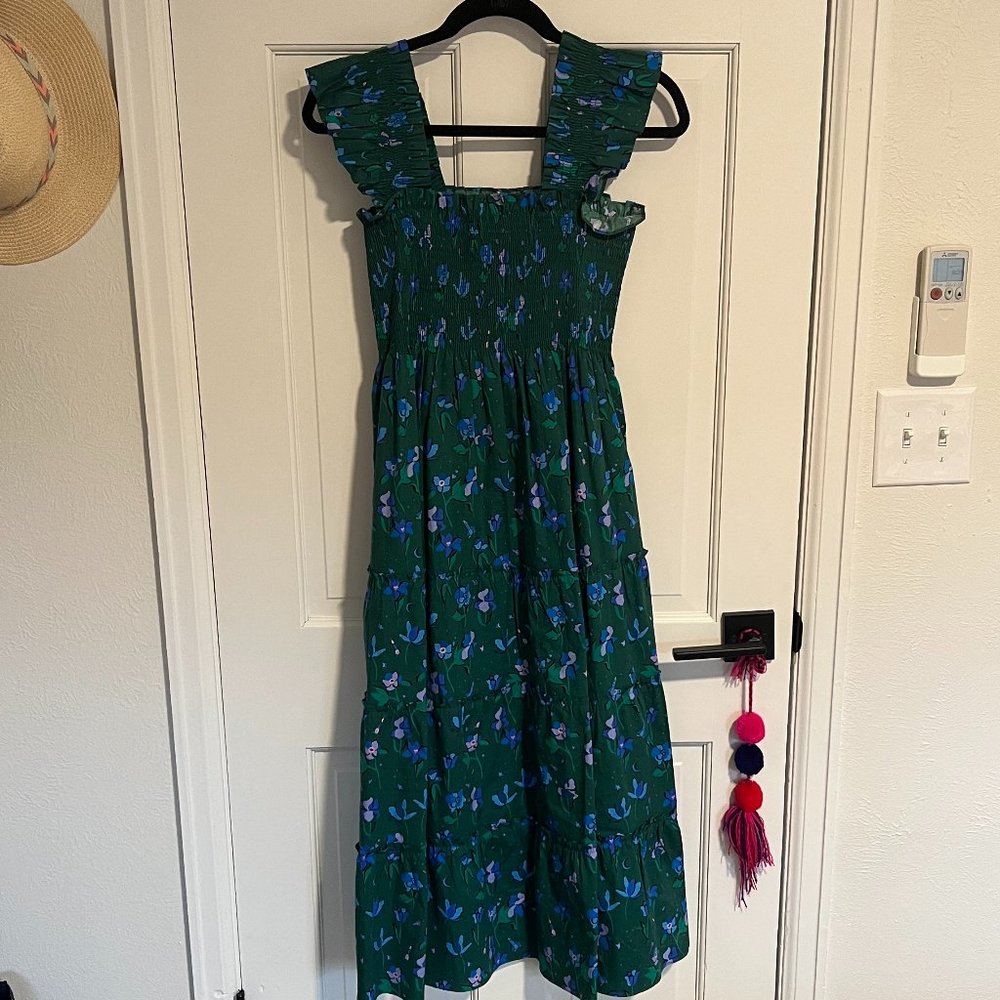 HILL HOUSE HOME Ellie Nap Dress Emerald Botanical Poplin Floral - Size M